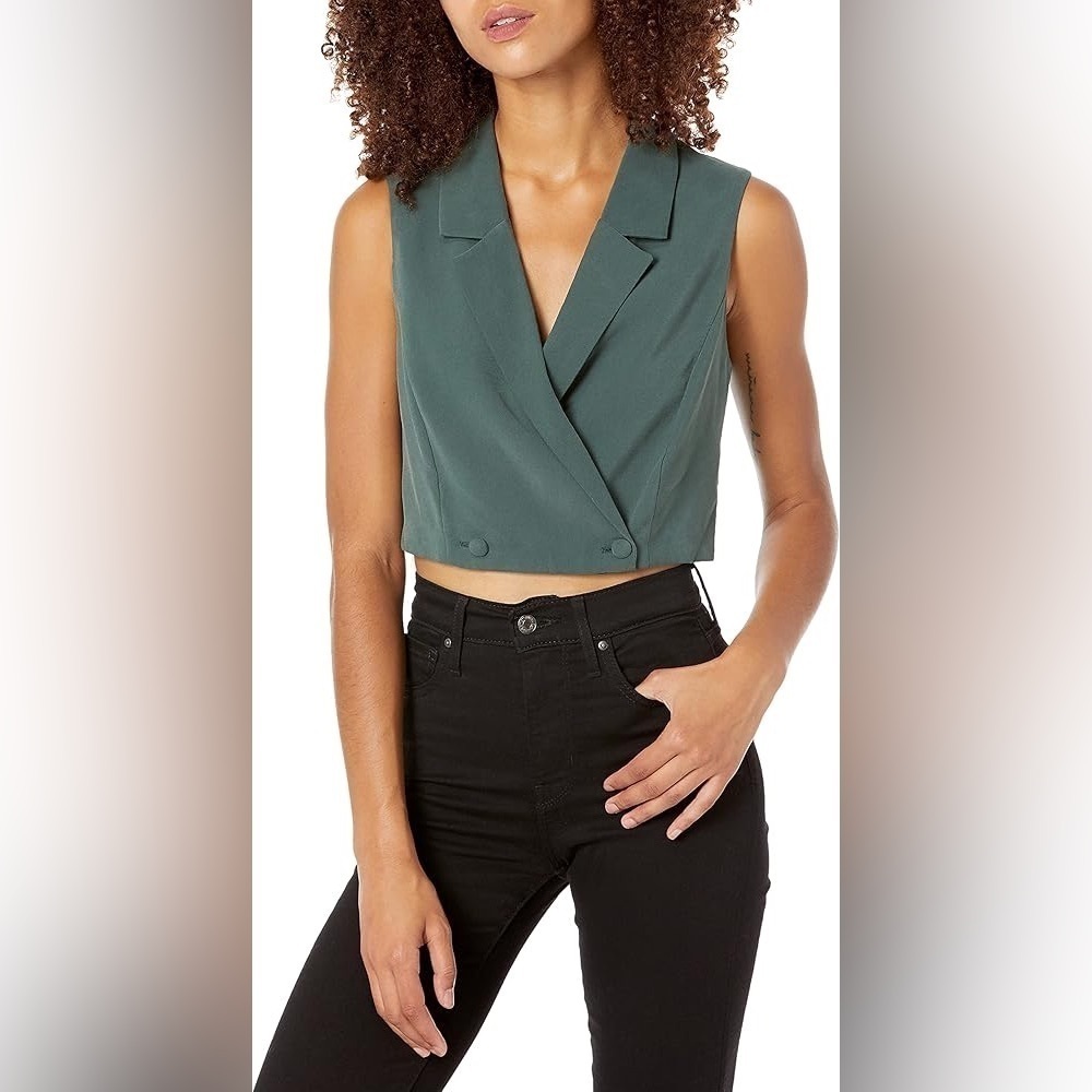BCBGeneration Cropped Double-Breasted Button Vest Jacket Sleeveless Top